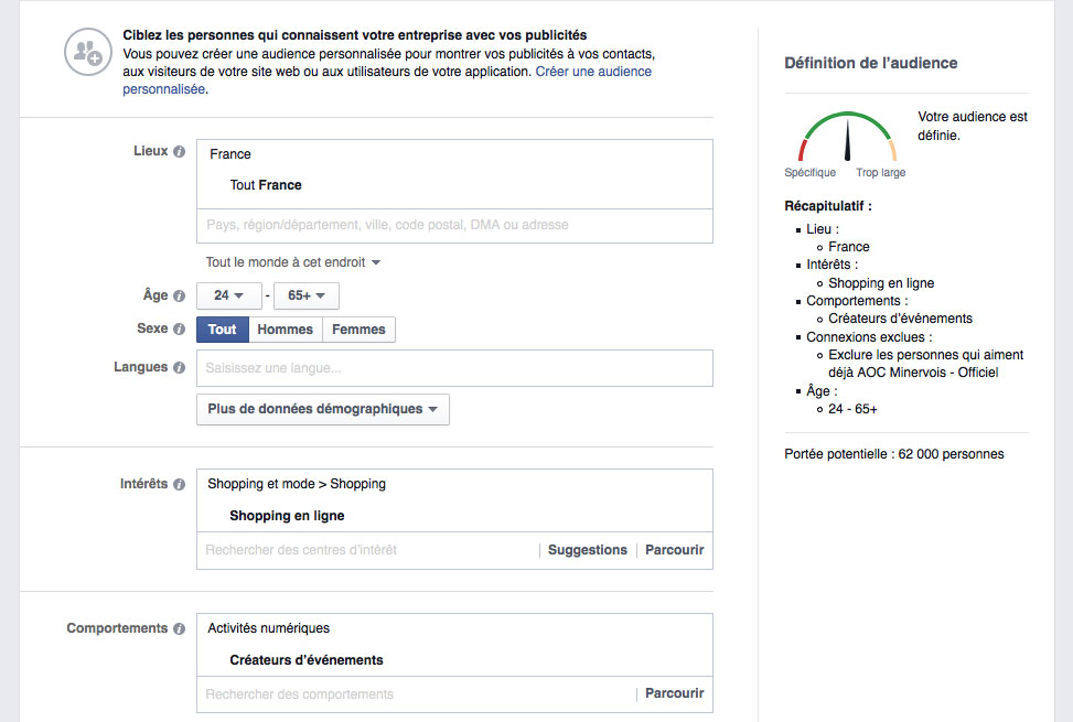 cibler une audience facebook